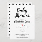 Invitation Typographie Baby shower noir blanc Coeur Baisers (Devant / Derrière)