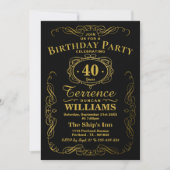 Invitation Typographie Black & Gold tendance fête d'anniversa (Devant)