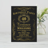 Invitation Typographie Black & Gold tendance fête d'anniversa (Debout devant)