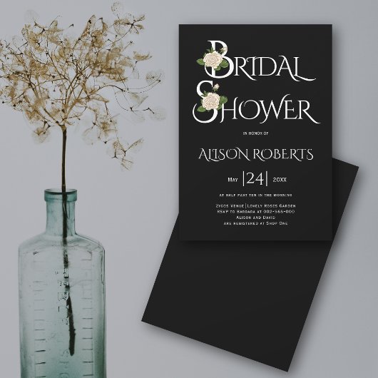 Invitation Typographie blanche et douche rose noire