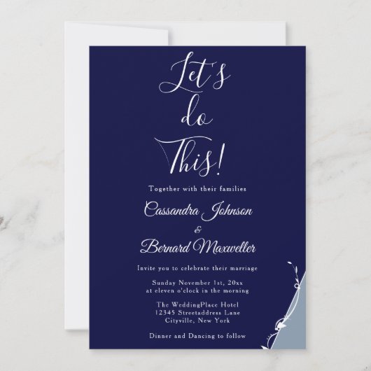 Invitation Typographie Bleu Blanc Excitée Minimal Mariage Inv (Devant)