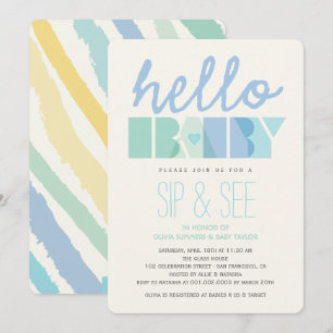 Invitation Typographie Bleue Bonjour Bébé Garçon Design Sip &