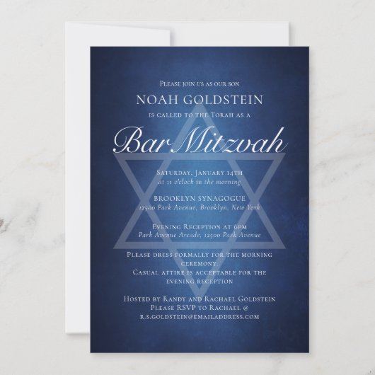 Invitation Typographie Bleue Moderne Typographie Blancs Forme (Devant)