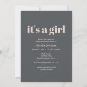Invitation Typographie Boho rose Grey Baby shower fille (Devant)