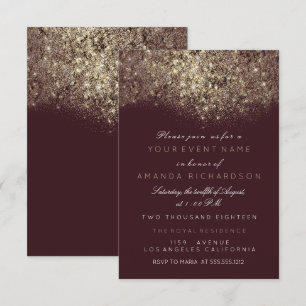 Invitation Typographie bordeaux pailletée dorée abstraite