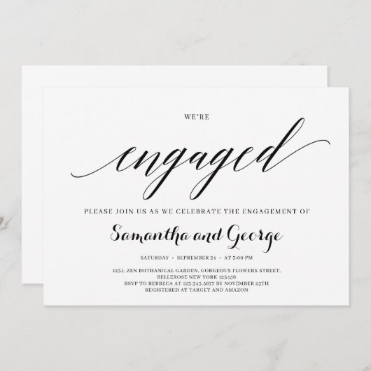 Invitation Typographie branchée nous sommes engagés fiançaill (Devant / Derrière)