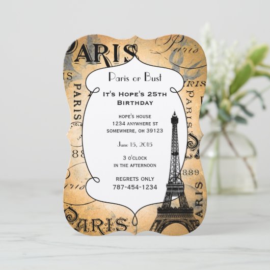 Invitation Typographie Calligraphie Paris France Tour Eiffel (Debout devant)
