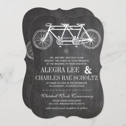 Invitation Typographie Chalkboard Retro Bicyclette construite (Devant / Derrière)
