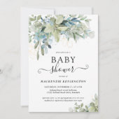 Invitation Typographie chic Baby shower vert Eucalyptus (Devant)