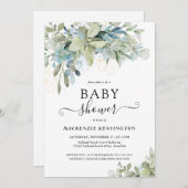 Invitation Typographie chic Baby shower vert Eucalyptus (Devant / Derrière)
