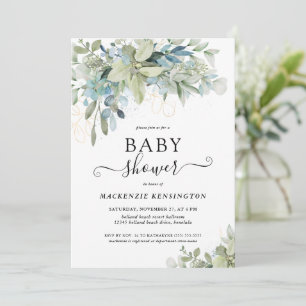 Invitation Typographie chic Baby shower vert Eucalyptus