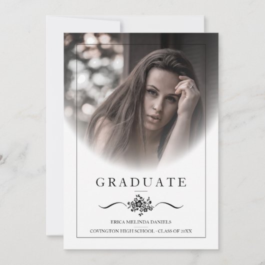 Invitation Typographie Chic Classique Florale Photo Diplôme (Devant)