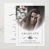 Invitation Typographie Chic Classique Florale Photo Diplôme (Devant / Derrière)