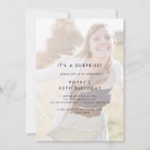 Invitation Typographie chic | Faded Photo Surprise Party (Devant)