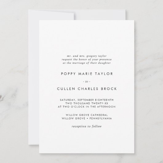 Invitation Typographie chic Mariage traditionnel (Devant)