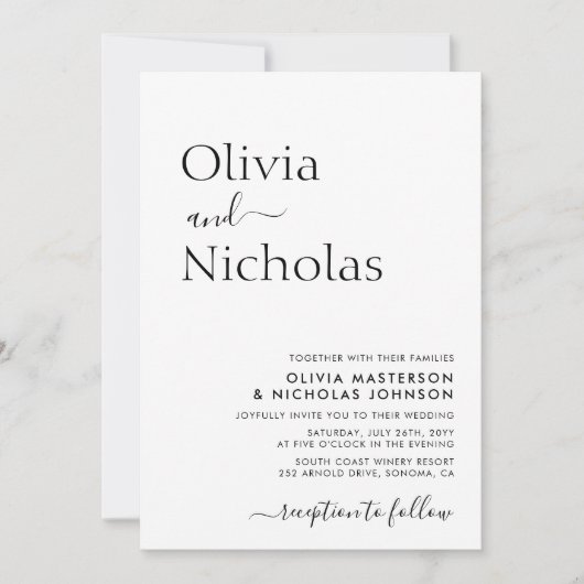 Invitation Typographie chic moderne Script Monogramme Mariage (Devant)