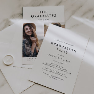 Invitation Typographie Chic Photo Double Graduation Party
