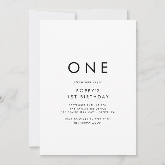 Invitation Typographie Chic Premier anniversaire fête (Devant)