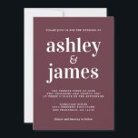 Invitation Typographie Chic Simple Mariage Bourgogne<br><div class="desc">Faire-part de mariage simple et chic, typographie blanche, élégante et moderne sur arrière - plan bordeaux. Ajoutez simplement les détails de votre mariage. Conçu exclusivement pour vous par Happy Dolphin Studio. Si vous avez besoin d'aide ou de produits correspondants, veuillez nous contacter à happydolphinstudio@outlook.com . Nous sommes heureux de vous...</div>