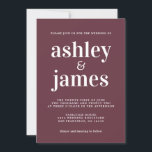 Invitation Typographie Chic Simple Mariage Bourgogne<br><div class="desc">Faire-part de mariage simple et chic, typographie blanche, élégante et moderne sur arrière - plan bordeaux. Ajoutez simplement les détails de votre mariage. Conçu exclusivement pour vous par Happy Dolphin Studio. Si vous avez besoin d'aide ou de produits correspondants, veuillez nous contacter à happydolphinstudio@outlook.com . Nous sommes heureux de vous...</div>