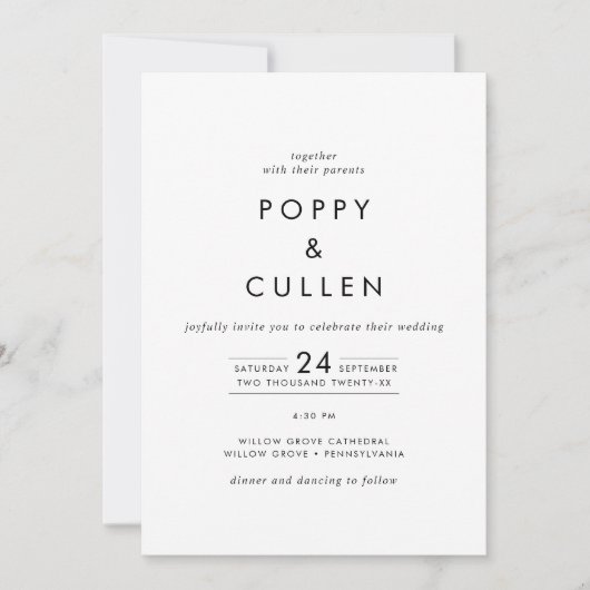 Invitation Typographie Chic Tout en un Mariage (Devant)