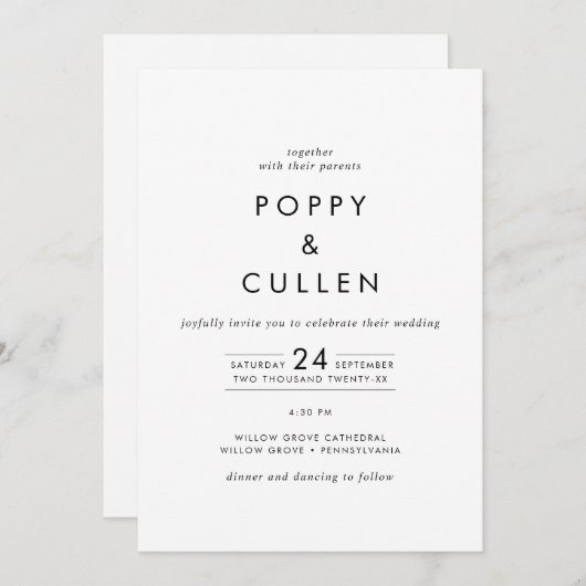Invitation Typographie Chic Tout en un Mariage (Devant / Derrière)