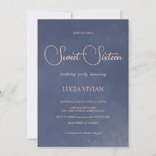 Invitation Typographie classique Marine Blue Smoke Sweet 16