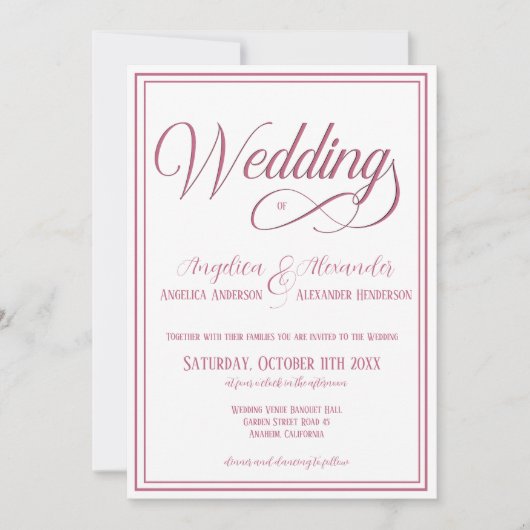 Invitation Typographie classique Rosegold Blanc Mariage forme (Devant)