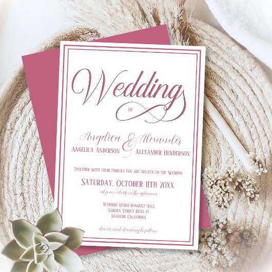 Invitation Typographie classique Rosegold Blanc Mariage forme