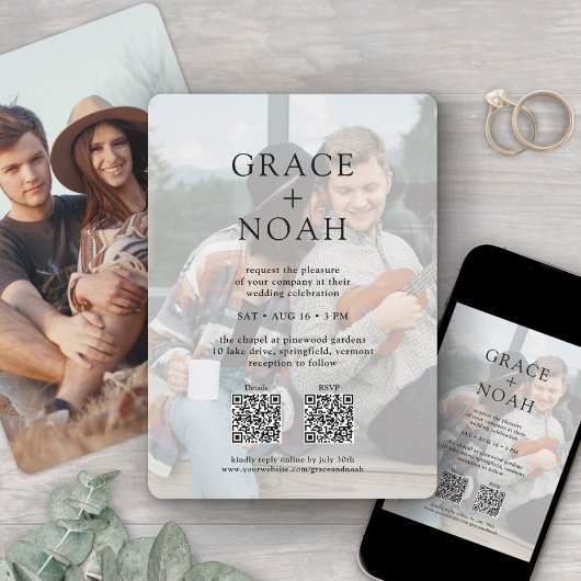 Invitation Typographie classique simple 2 Photo QR RSVP Maria