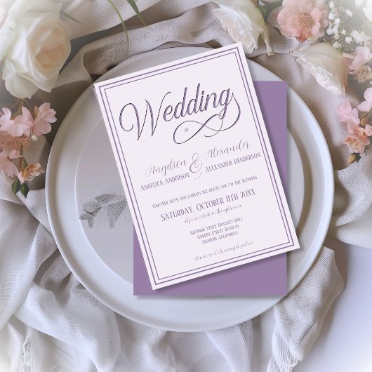 Invitation Typographie classique Soft Lilac Mariage formel