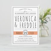 Invitation Typographie corail pêche mariage engagement (Debout devant)