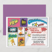 Invitation Typographie de bandes dessinées Boys Birthday Part (Devant / Derrière)