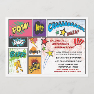 Invitation Typographie de bandes dessinées Boys Birthday Part