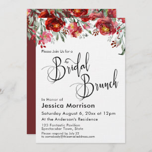 Invitation Typographie de Brunch nuptial Bourgogne Rouge flor
