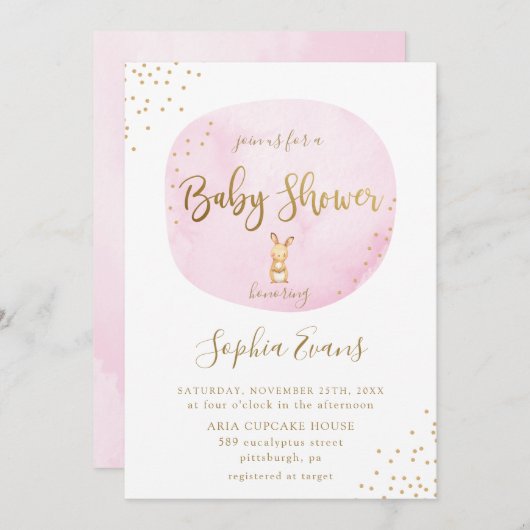 Invitation Typographie de Bunny moderne Baby shower Chic Pink (Devant / Derrière)