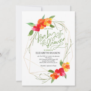 Invitation Typographie de cadre doré floral à pois pour Baby 