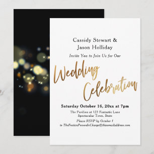 Invitation Typographie de célébration de mariage en or, Bokeh