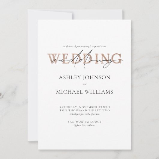 Invitation TYPOGRAPHIE DE CUIVRE Mariage de script lettres ma (Devant)