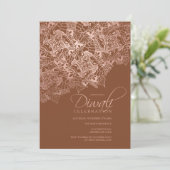 Invitation Typographie de Diwali faux mandala d'or rose brun (Debout devant)