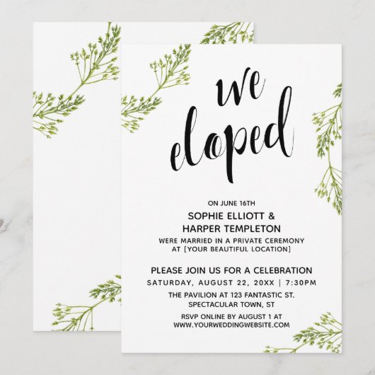 Invitation Typographie de fuite botanique Post-mariage (Devant / Derrière)