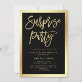 Invitation Typographie de Glam Faux et Black Surprise Party (Devant)