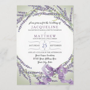 Invitation typographie de guirlande de fleur de la lavande