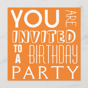 Invitation Typographie de la fête d'anniversaire de l'Ado ora