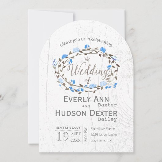 Invitation Typographie de la forêt rustique Bleue Mariage de  (Devant)