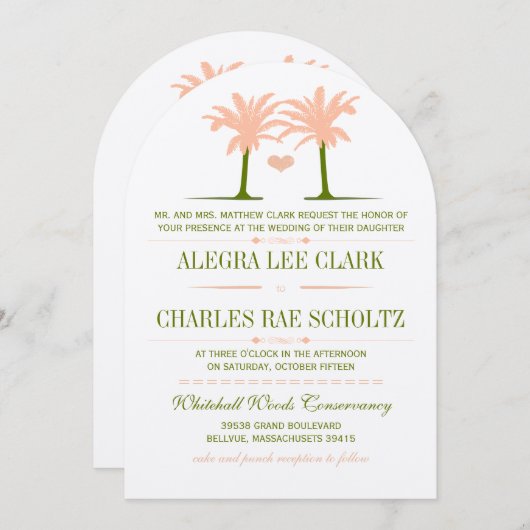 Invitation Typographie de la plage d'Olive et de Peach (Devant / Derrière)