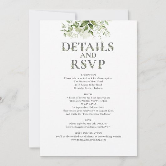 Invitation Typographie de la verdure en un seul Mariage (Dos)