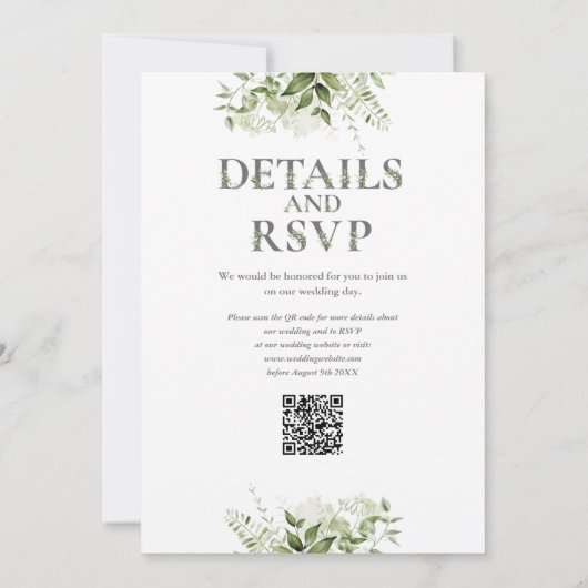Invitation Typographie de la verdure Mariage du code QR (Dos)