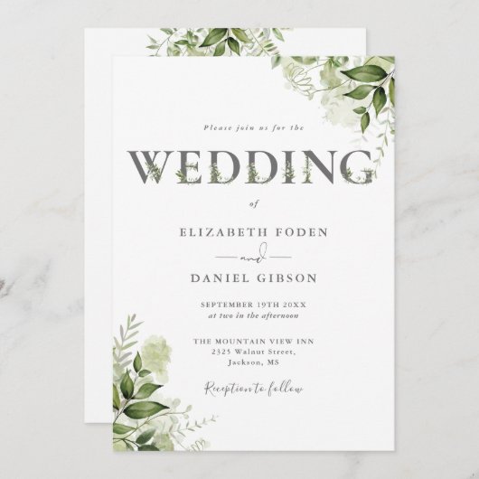 Invitation Typographie de la verdure Mariage du code QR (Devant / Derrière)