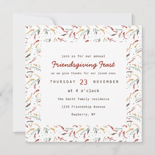 Invitation Typographie de l'Action de grâce Dîner d'Action de (Dos)